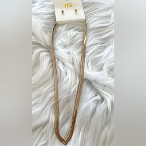 Gold Herringbone Necklace & Earring Set